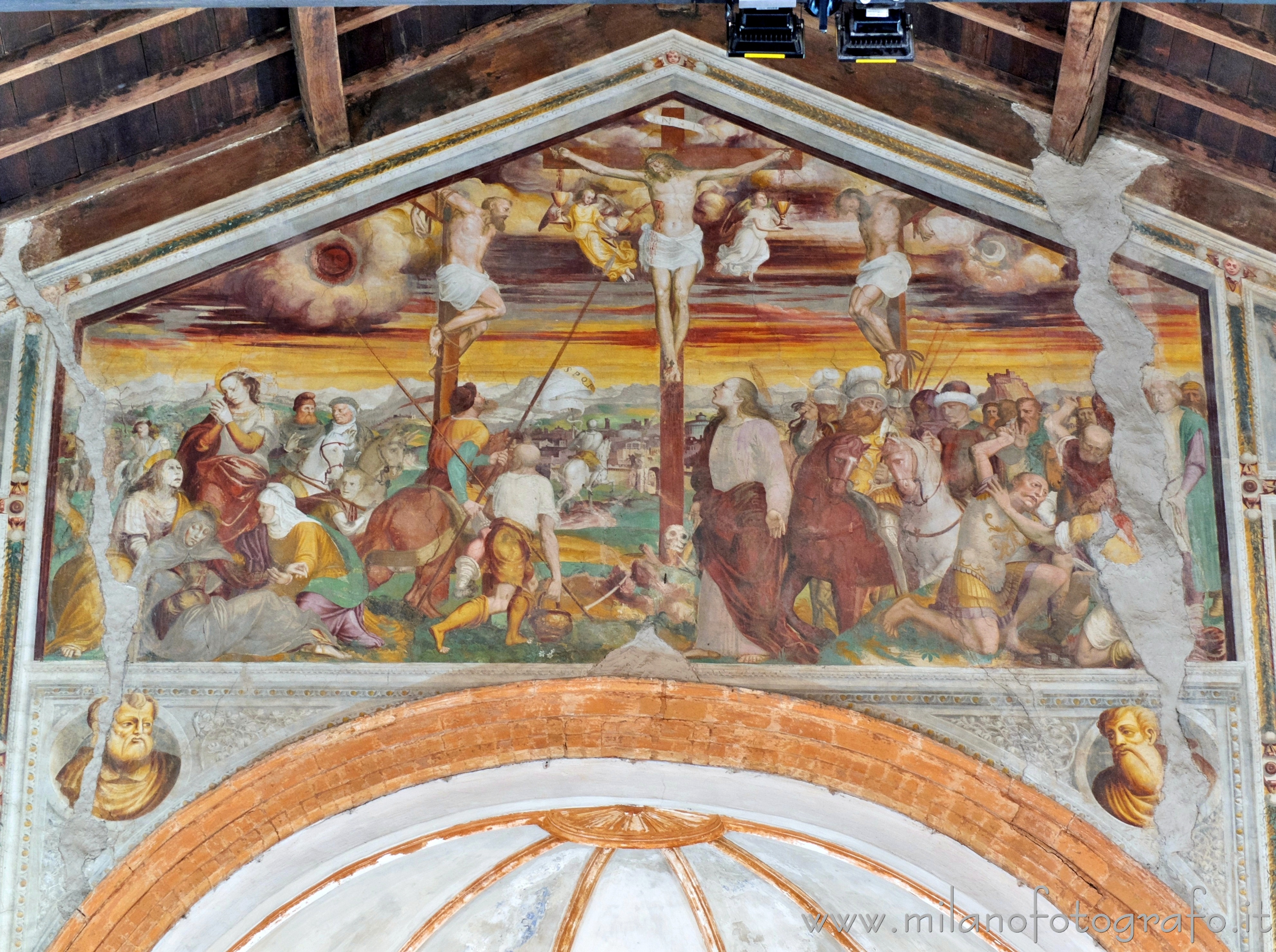 Cavenago di Brianza (Monza e Brianza, Italy) - Crucifixion on the great arch of the Church of Santa Maria in Campo